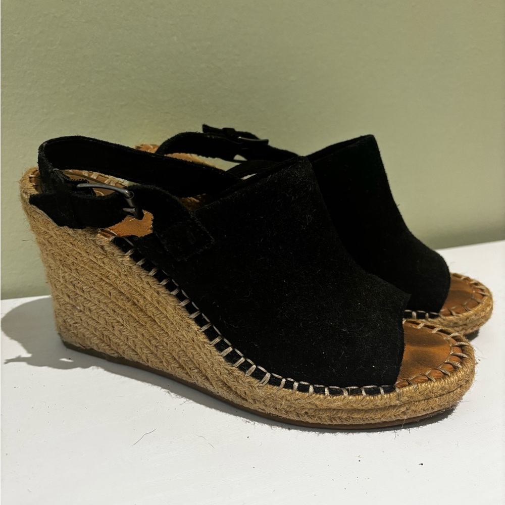 Toms Black Wedge Sandals